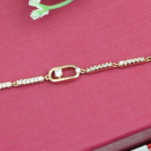 "Elegant Rose Gold Bracelet with Sparkling Center Oval Charm, XPBL0913 - Picture 13 of 13